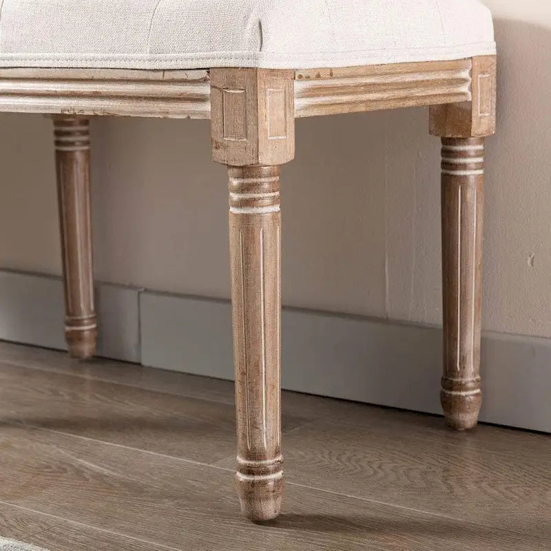 48" Tufted Linen Upholstered Bench with Rubberwood Legs