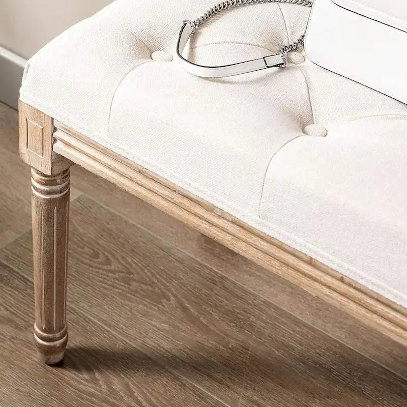 48" Tufted Linen Upholstered Bench with Rubberwood Legs