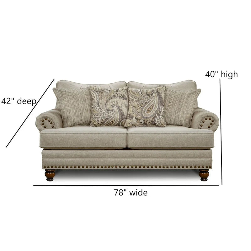 Beige Transitional Loveseat with Nailhead Trim