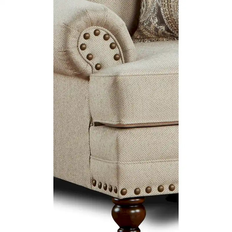 Beige Transitional Loveseat with Nailhead Trim