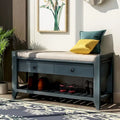 Banc de rangement rembourré avec range-chaussures et tiroirs, bleu marine antique