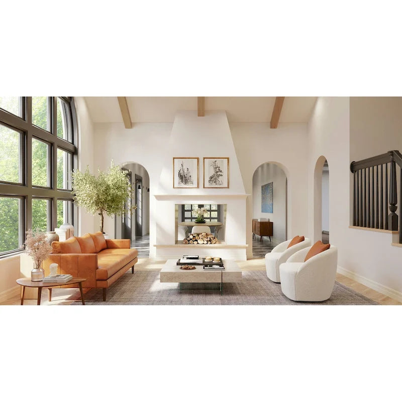 Full-Aniline Genuine Leather Sofa with Feather Down Cushions & Walnut Wood Legs - 88" Wide